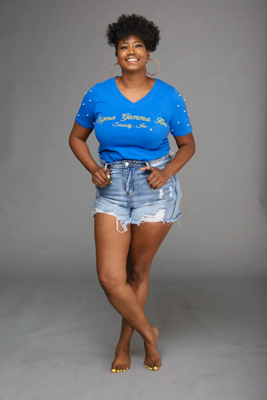 ΣΓΡ RHOYAL Blue Pearl Studded Tee Shirt Dress