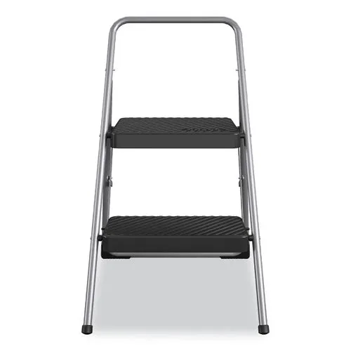 2-step Folding Steel Step Stool, 200 Lb Capacity, 28.13" Working Height, Cool Gray