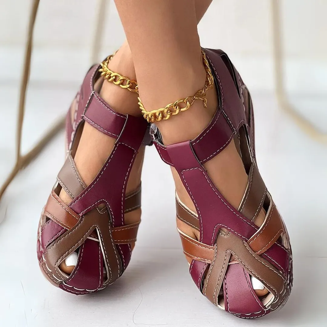 Airfleek Colorblock Arch Support Closed Toe Wedge Sandals