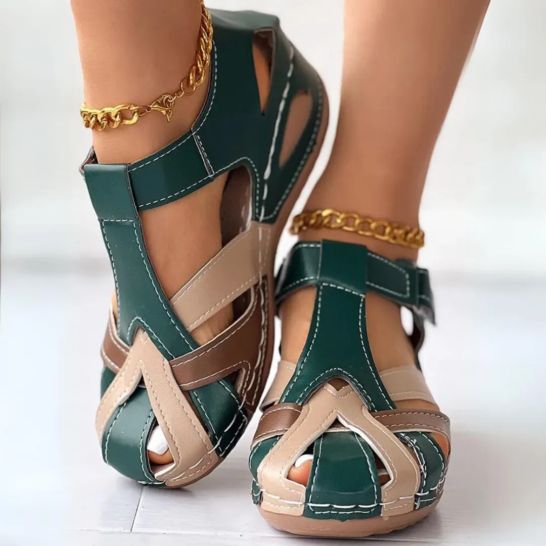 Airfleek Colorblock Arch Support Closed Toe Wedge Sandals