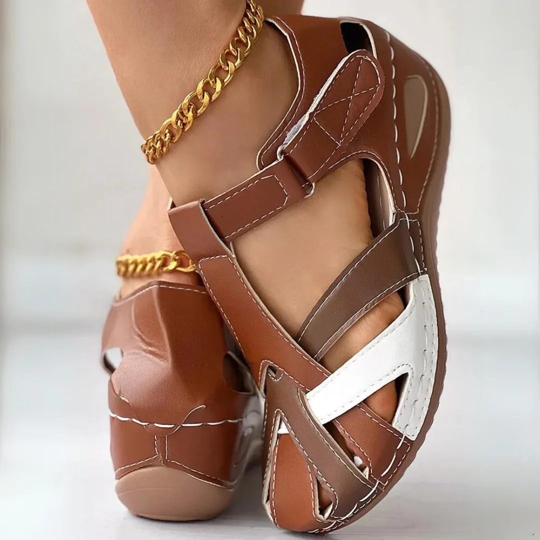 Airfleek Colorblock Arch Support Closed Toe Wedge Sandals