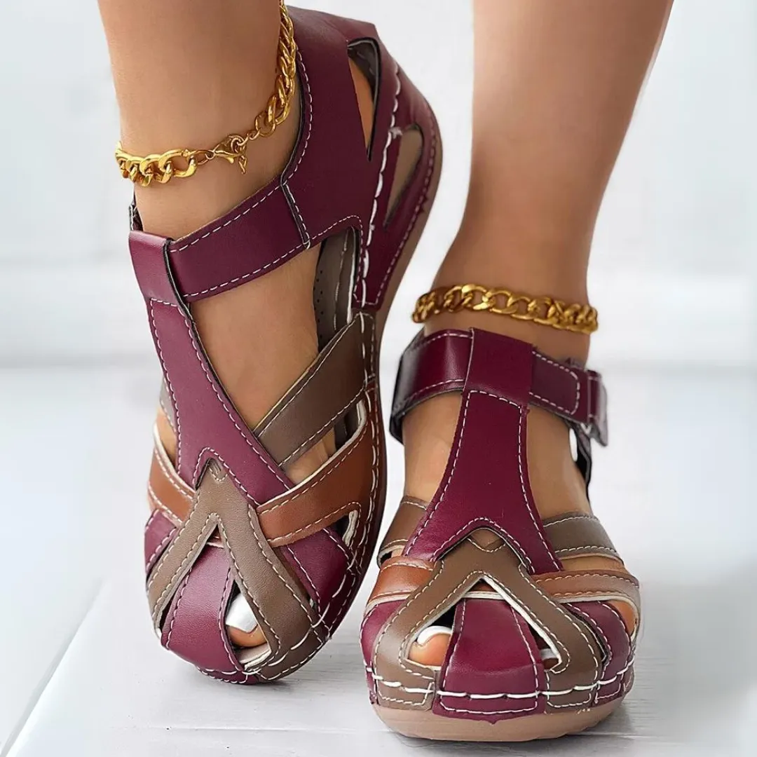 Airfleek Colorblock Arch Support Closed Toe Wedge Sandals