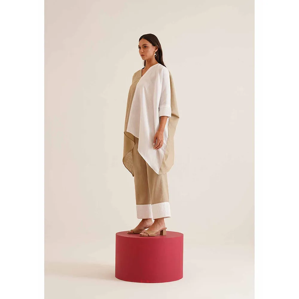 AMOSHI Beige Colour Block Duo Kaftan with Pant (Set of 2)