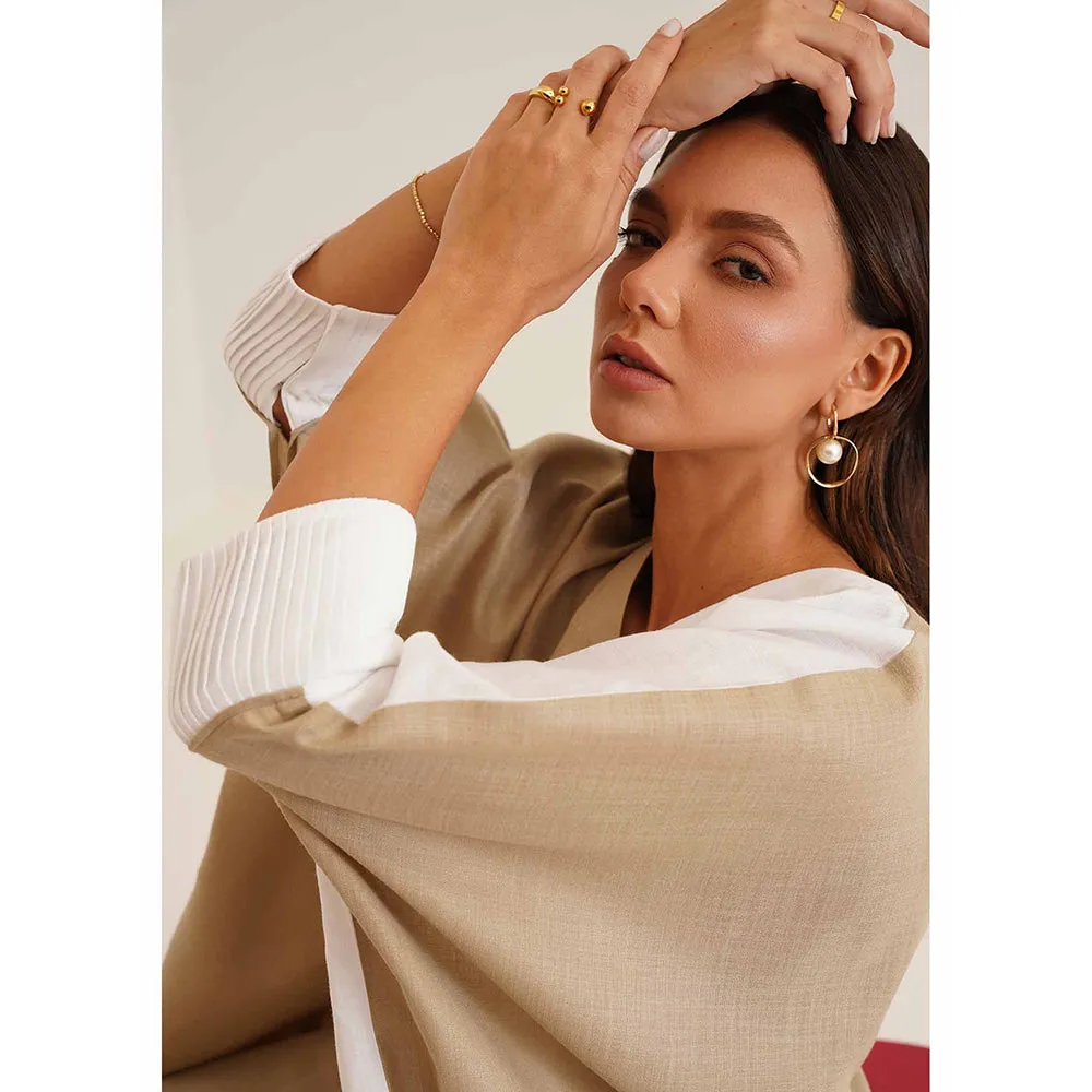 AMOSHI Beige Colour Block Duo Kaftan with Pant (Set of 2)