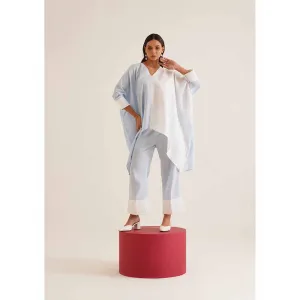 AMOSHI Blue Colour Block Duo Kaftan with Pant (Set of 2)