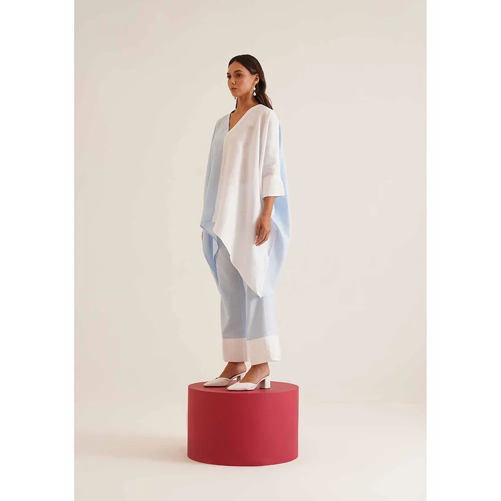 AMOSHI Blue Colour Block Duo Kaftan with Pant (Set of 2)