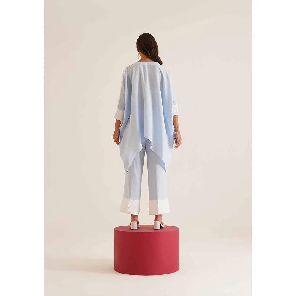 AMOSHI Blue Colour Block Duo Kaftan with Pant (Set of 2)