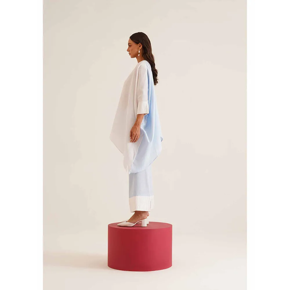 AMOSHI Blue Colour Block Duo Kaftan with Pant (Set of 2)