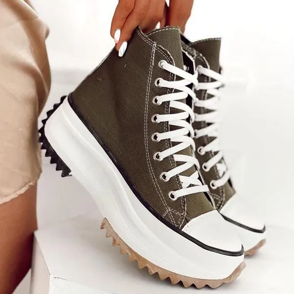Amozae-Back to College New Women's Vulcanize Shoes Fashion Platform High Canvas Shoes Casual Sports Shoes Ladies Comfortable Lace Up Sneakers women