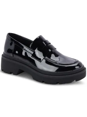 AQUA COLLEGE Womens Black 1" Platform Penny Keeper Lug Sole Waterproof Saanvi Round Toe Block Heel Slip On Loafers Shoes M