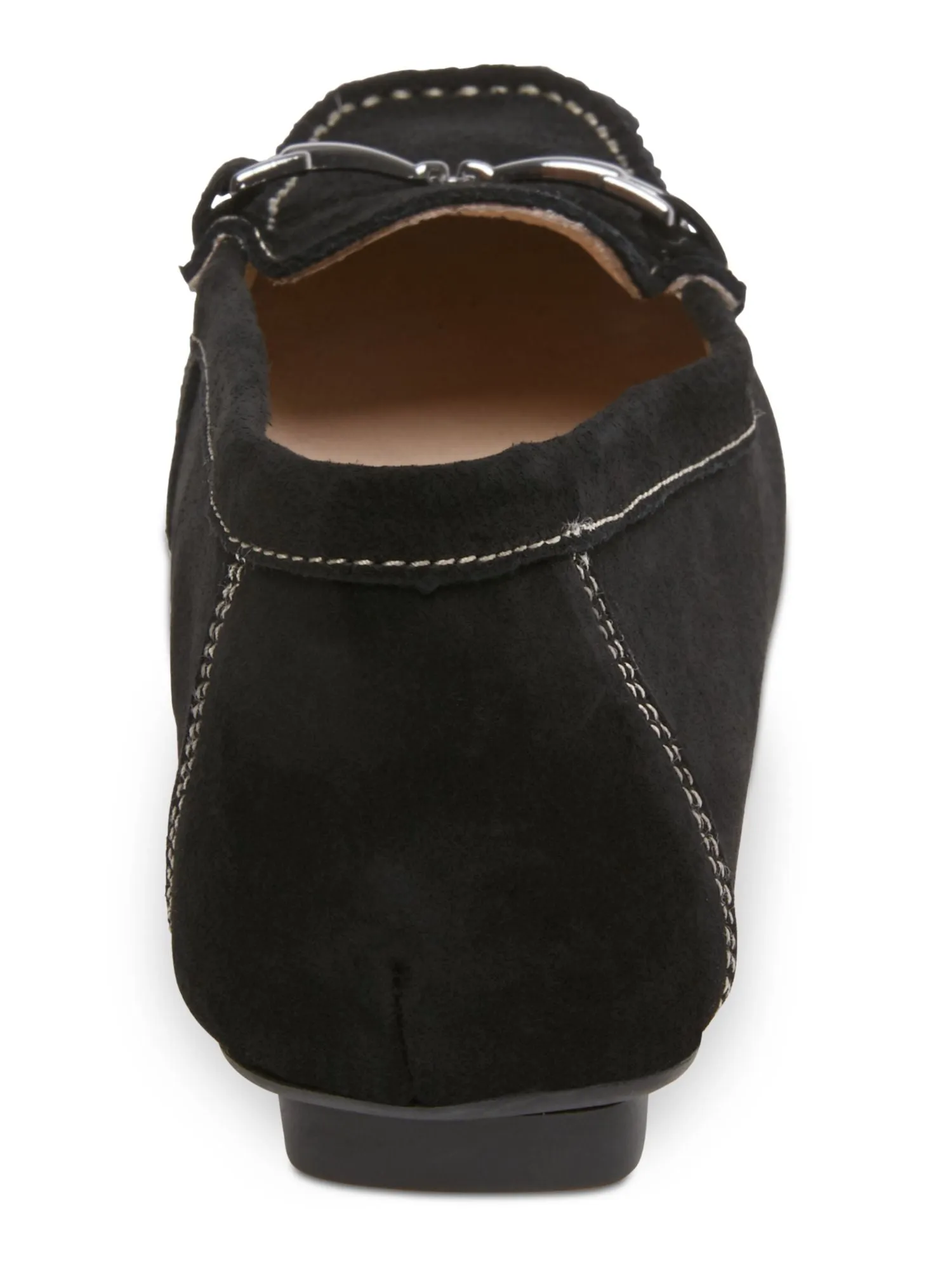 AQUA COLLEGE Womens Black Hardware Detail Removable Insole Moccasin-Inspired Waterproof Comfort Darrah Round Toe Block Heel Slip On Leather Loafers Shoes M