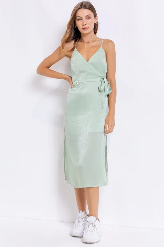 Aurora Satin Wrapped Midi Dress