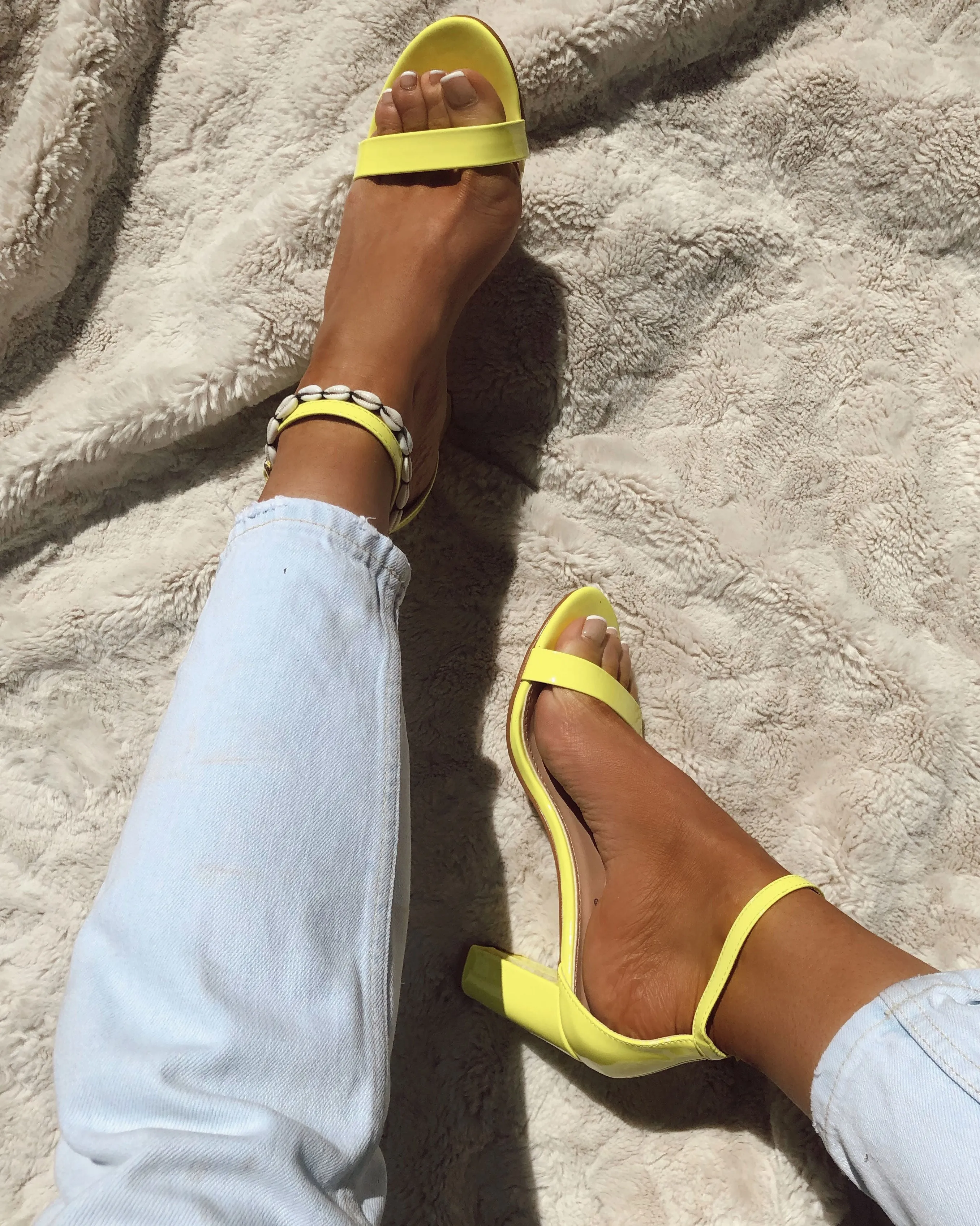 Barely There Block Heel In Neon Yellow