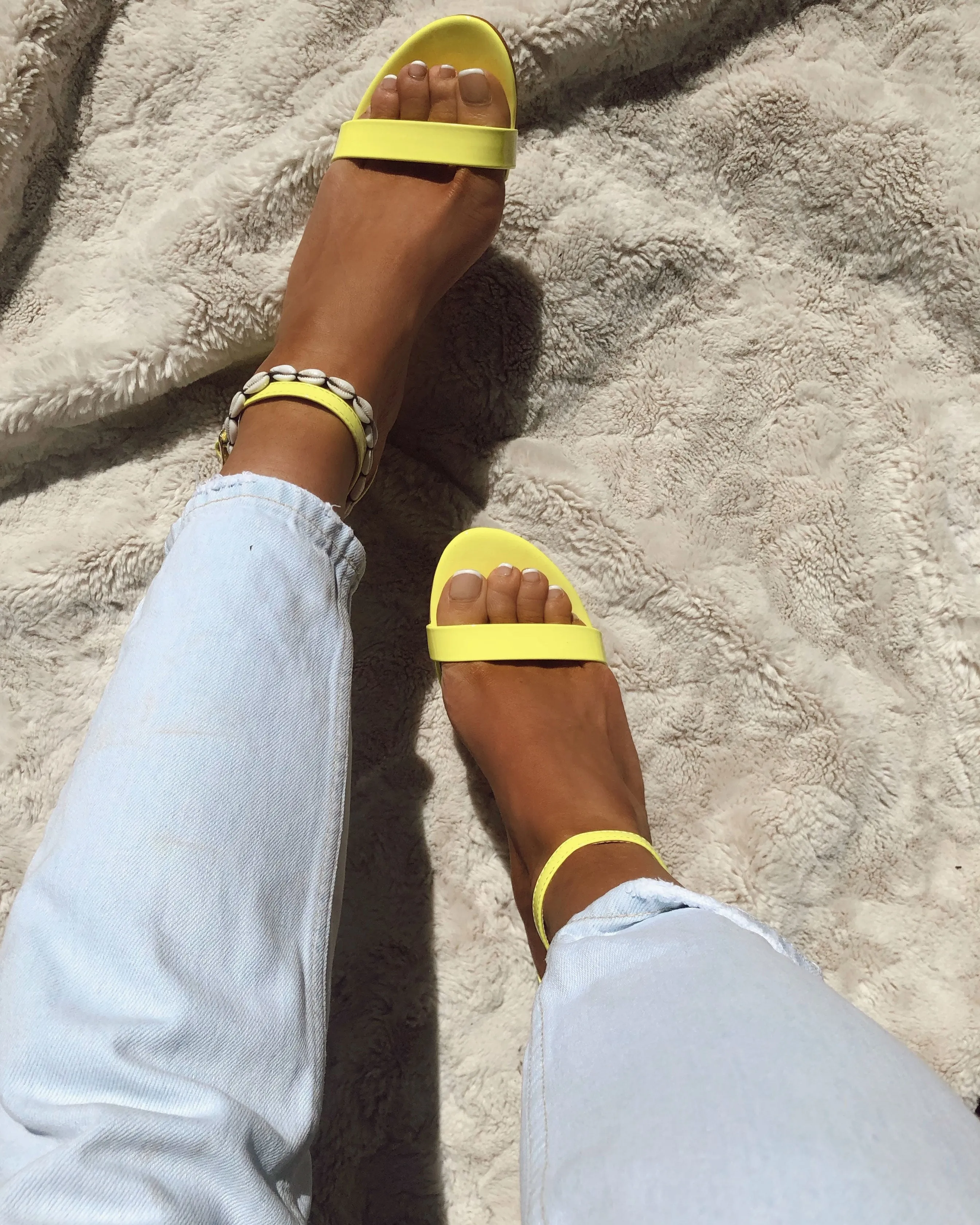Barely There Block Heel In Neon Yellow
