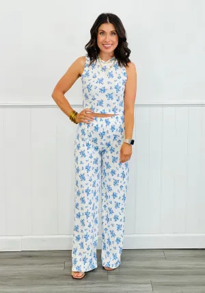 Blue Floral Top & Pants Set (Reg.)