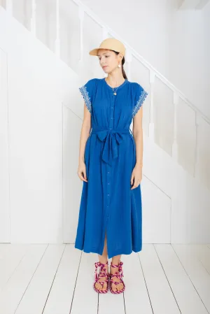 Bonté Ava embroidered cap sleeve dress French Blue