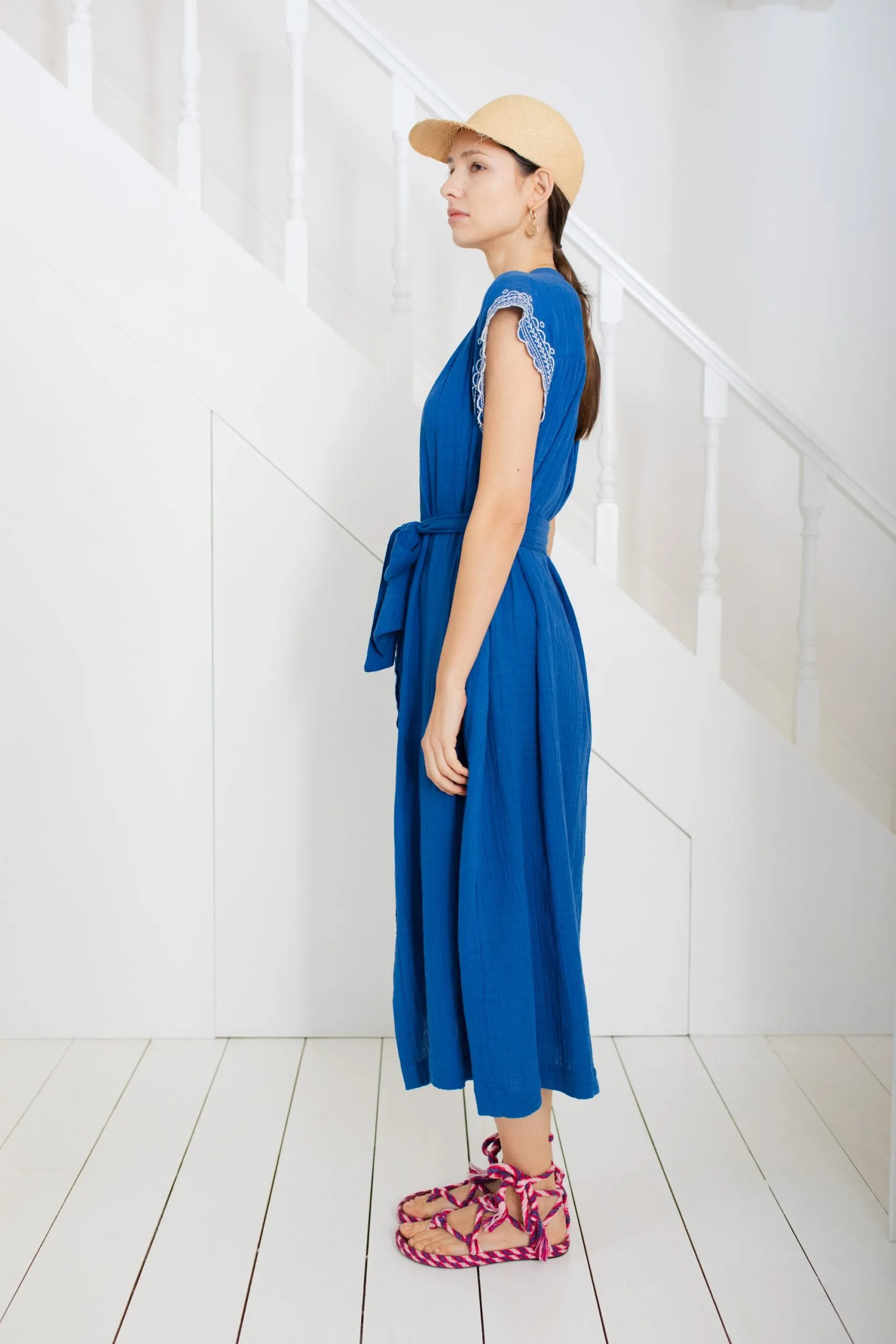 Bonté Ava embroidered cap sleeve dress French Blue