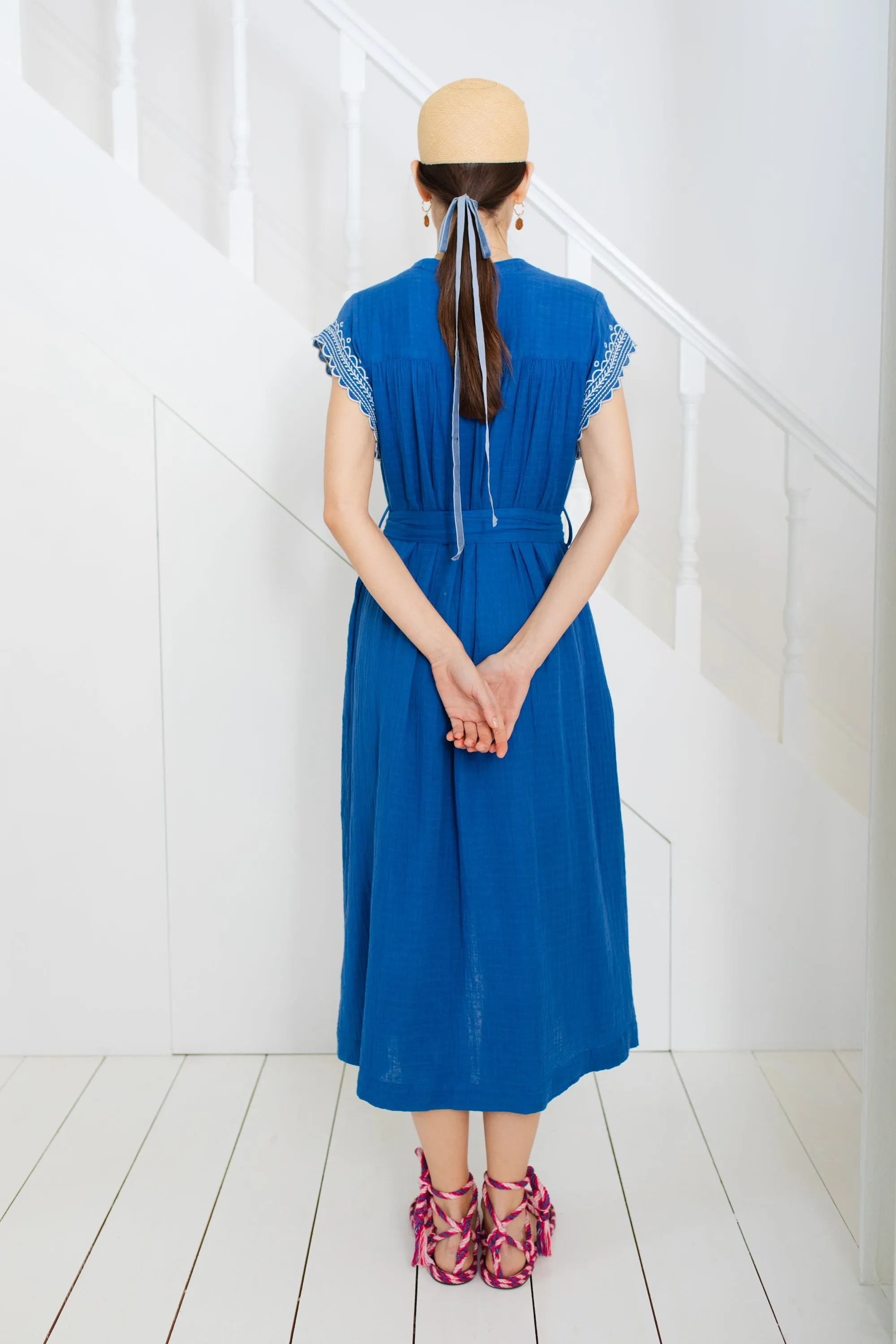 Bonté Ava embroidered cap sleeve dress French Blue