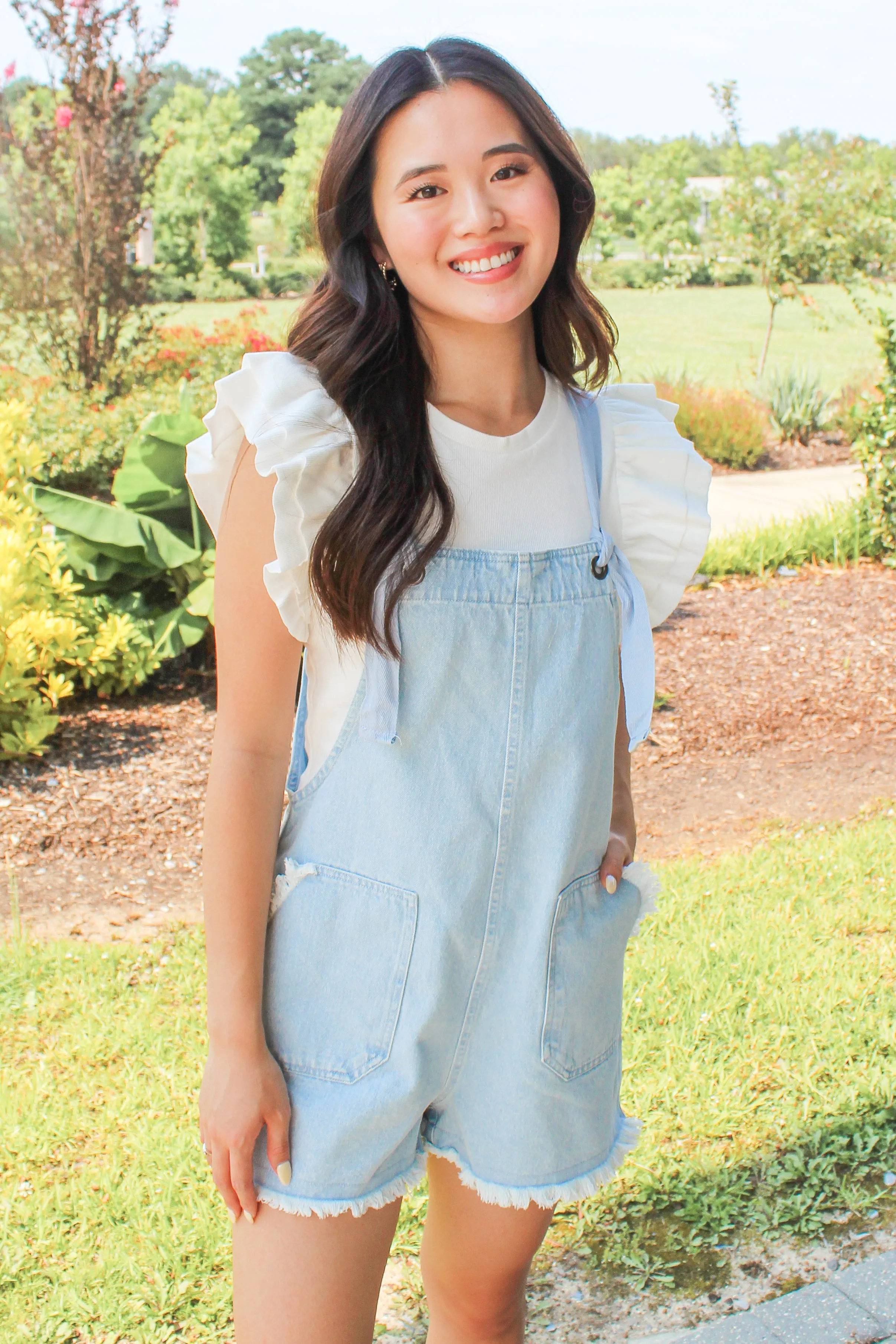Break It Down Distressed Twill Overalls Off White Size L
