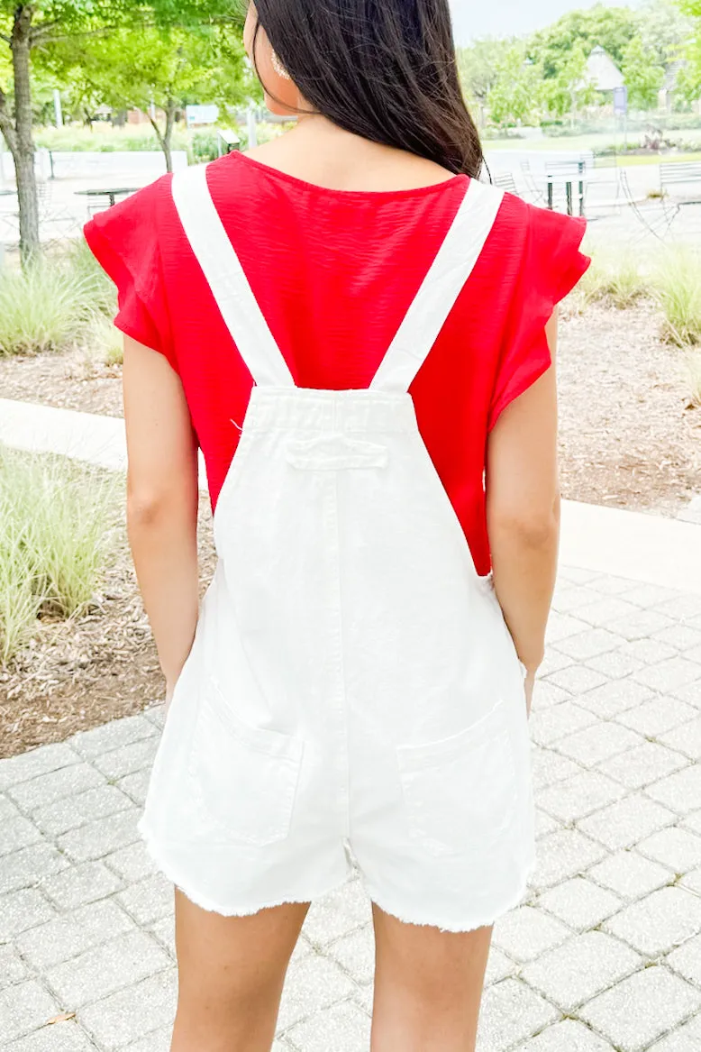 Break It Down Distressed Twill Overalls Off White Size L