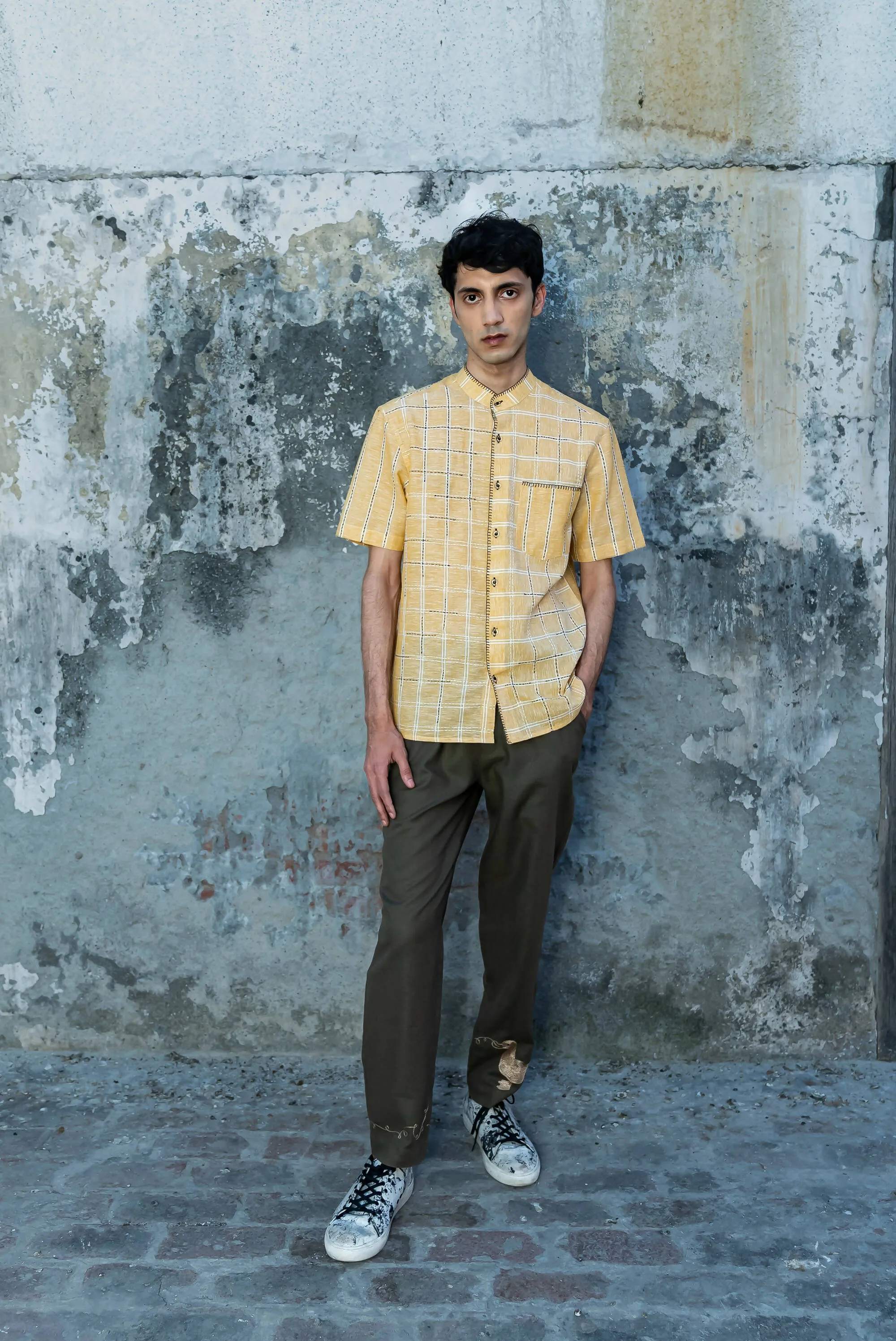 Broken Squares Linen Shirt