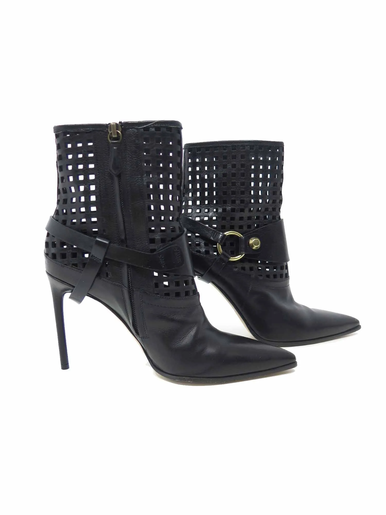Cage Leather Pointed Booties