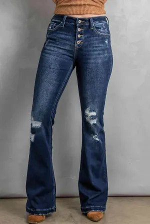 Casual Retro Button Fly Distressed Bootcut Jeans