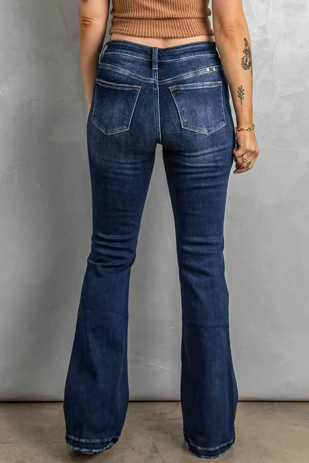 Casual Retro Button Fly Distressed Bootcut Jeans