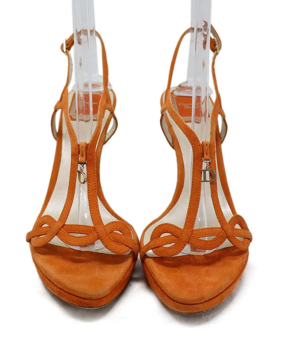 Christian Dior Orange Suede Platform Sandals sz 10