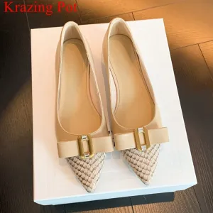 Cow leather pointed toe low heels shallow spring