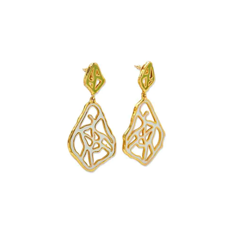 Dhwani Bansal Gold And Pastel Blue Green Enamel Tala Earrings