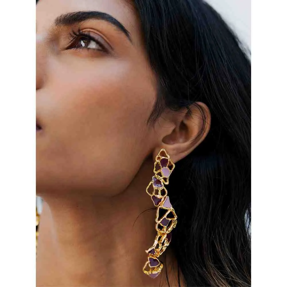 Dhwani Bansal Gold And Purple Enamel Gaia Drop Earrings