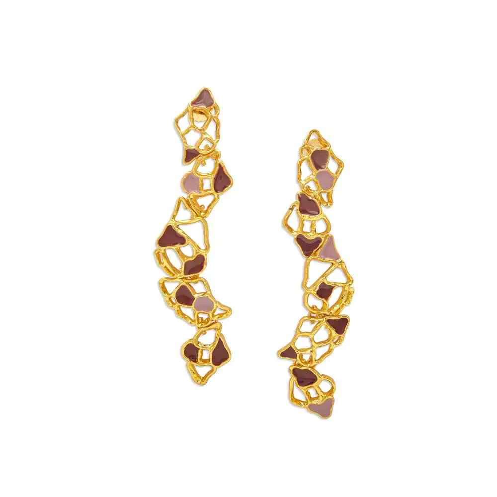 Dhwani Bansal Gold And Purple Enamel Gaia Drop Earrings