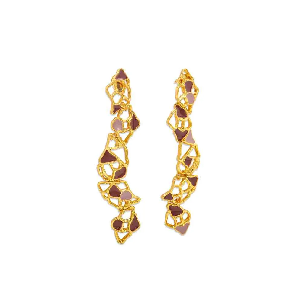 Dhwani Bansal Gold And Purple Enamel Gaia Drop Earrings