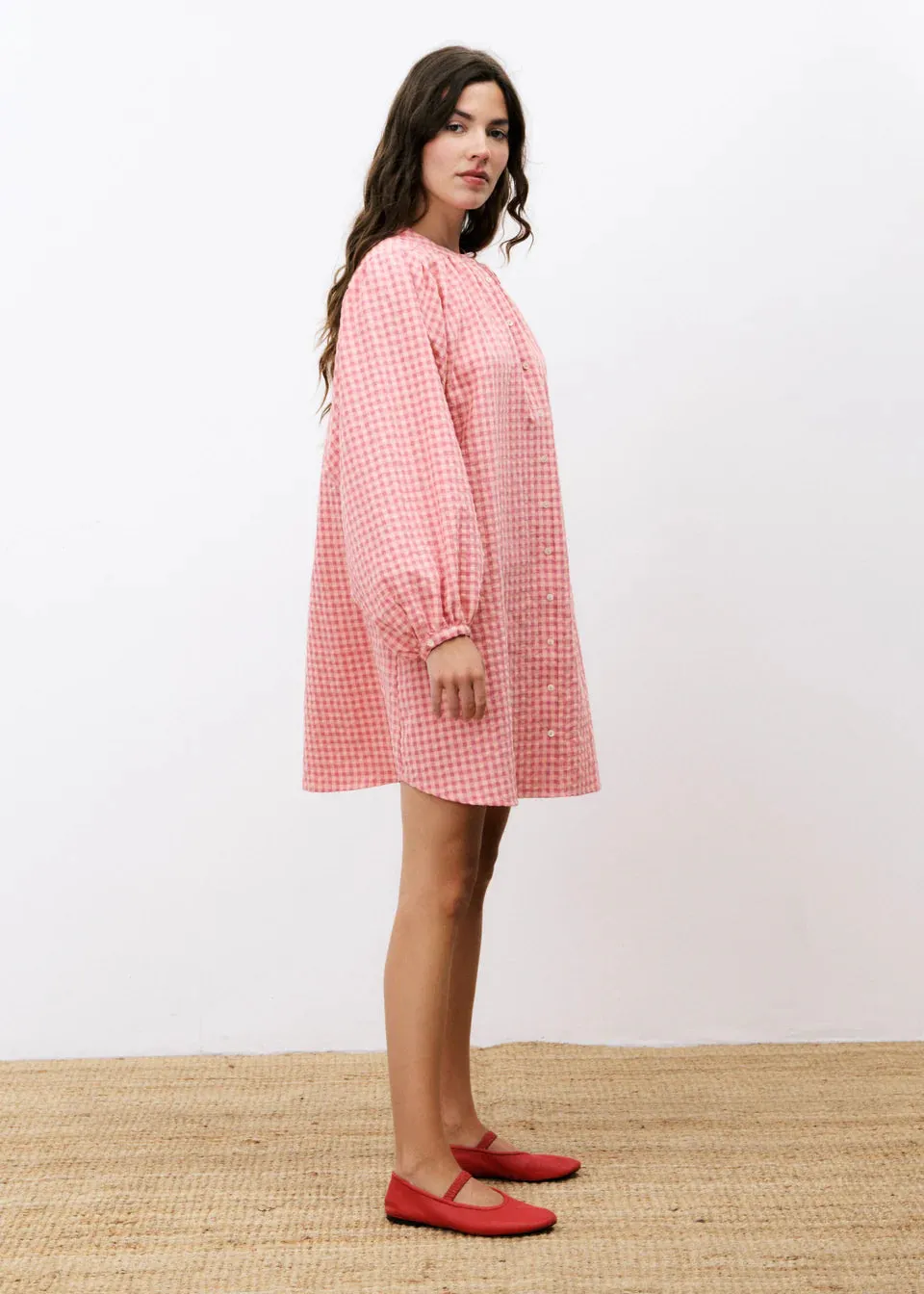 FRNCH Noely  two tone gingham dress Rose