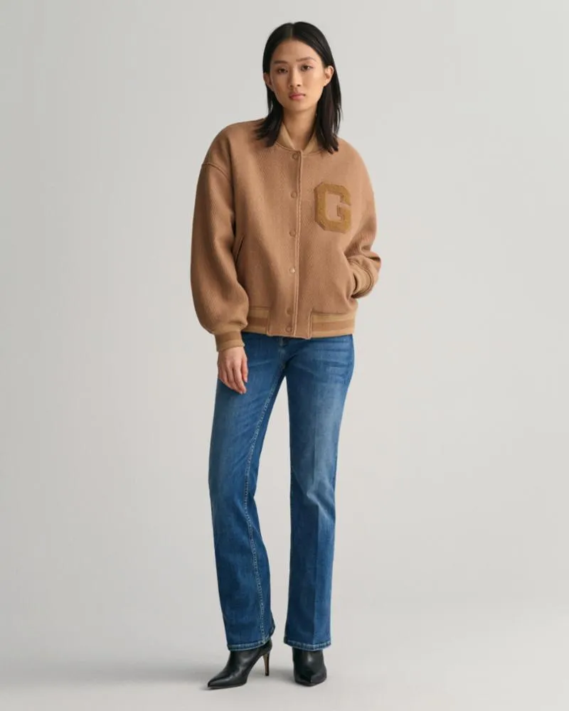Gant Apparel Womens WOOL TWILL GANT VARSITY JACKET 213/WARM KHAKI