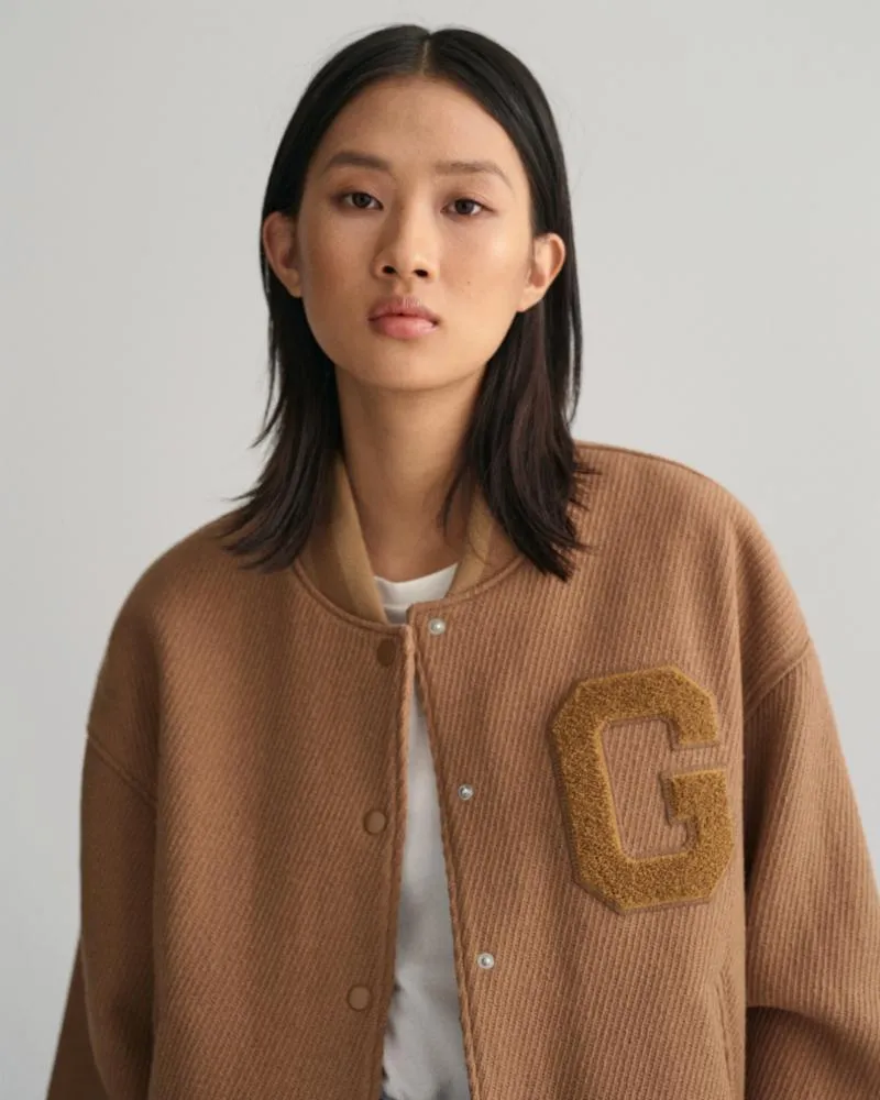 Gant Apparel Womens WOOL TWILL GANT VARSITY JACKET 213/WARM KHAKI