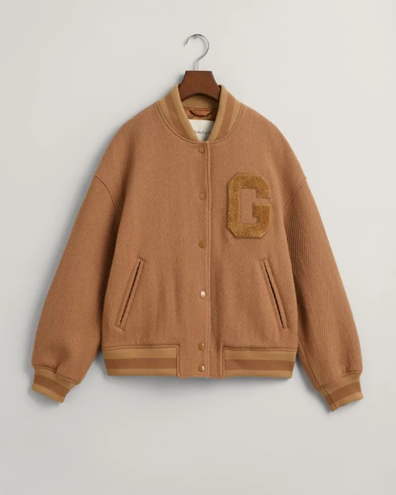 Gant Apparel Womens WOOL TWILL GANT VARSITY JACKET 213/WARM KHAKI