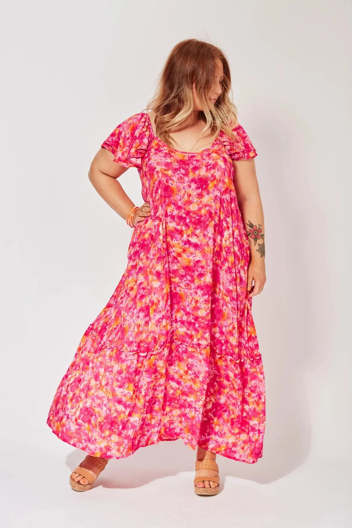 Haven Zanzibar frill maxi Sangria