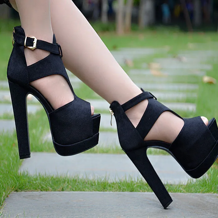 Hollow Out Peep Toe Platform Super High Heel Sandals