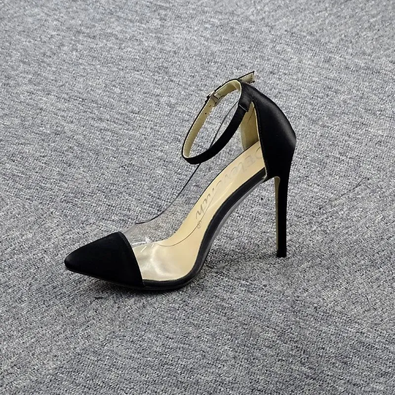 Hot Pink Heels Pointed-Toe Colorblock Transparent Stiletto Ultra-High Heels Pumps Women's Shoes