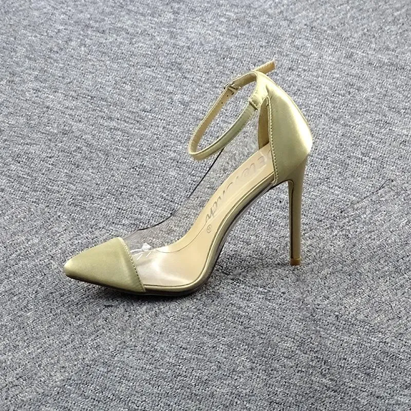 Hot Pink Heels Pointed-Toe Colorblock Transparent Stiletto Ultra-High Heels Pumps Women's Shoes
