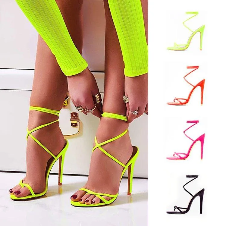 Hot Pink Heels Super High Heels Rubber Lace-up