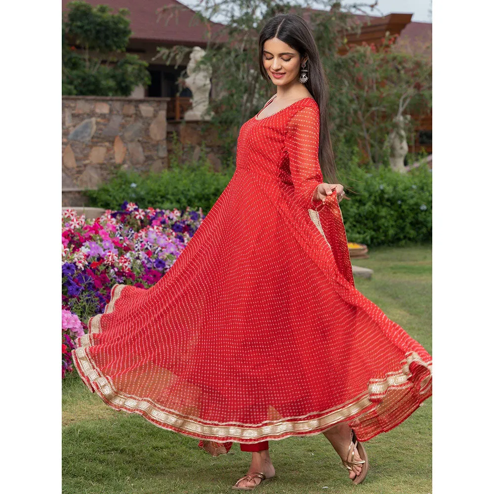HOUSE OF JAMOTI Scarlett Sage Red Stripes Anarkali Kurta (Set of 3)