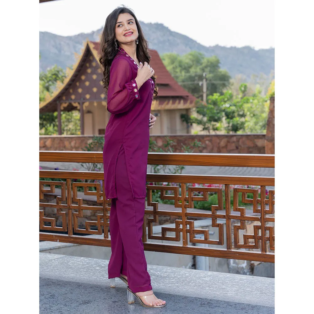 HOUSE OF JAMOTI Wine Mirror Work Kurta (Set of 2)
