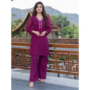 HOUSE OF JAMOTI Wine Mirror Work Kurta (Set of 2)