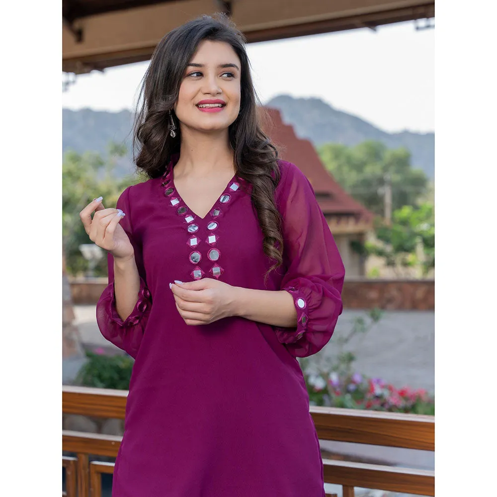 HOUSE OF JAMOTI Wine Mirror Work Kurta (Set of 2)