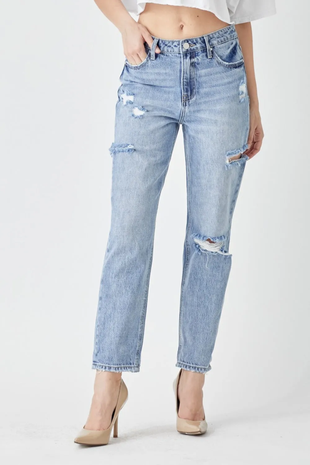 Jasmine Distressed Slim Cropped Jeans - RISEN