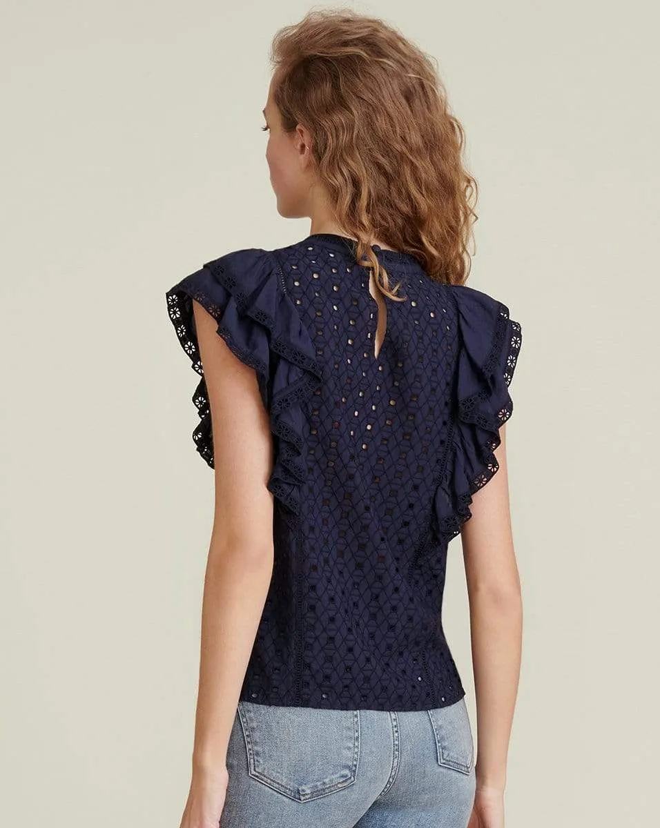 Jie Eyelet Top - Navy