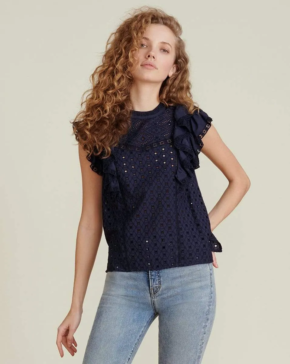Jie Eyelet Top - Navy